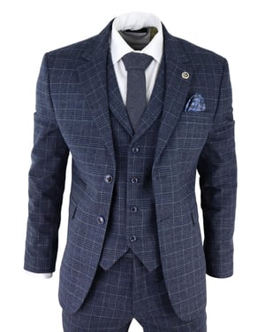 Heren Blauwe Ruit 3-delige Tweed Pak Peaky Blinders 1920s Gatsby Tailored Fit