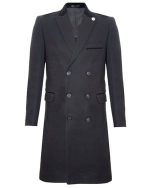Herr 3/4 Svart Lång Dubbelknäppt Crombie Överrock Ullrock Peaky Blinders