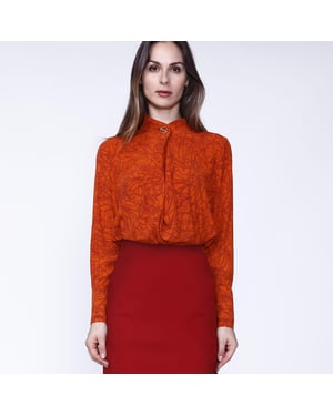 Gekruiste kraagblouse met lineaire bloemenprint