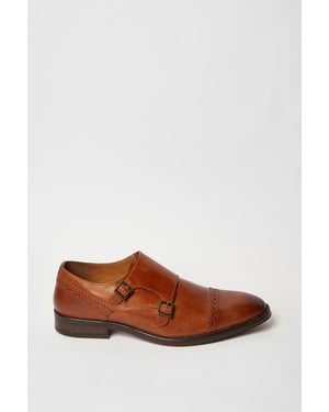 Burton Formal Brown Leather Monk Strap Shoes Mens Standard Width