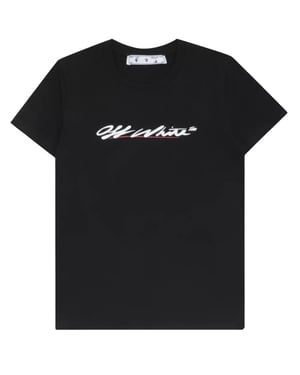 Gebroken wit nieuw Script-logo casual fit zwart T-shirt