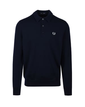 Fred Perry Stickad Långärmad Skjorta Marinblå