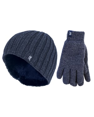 Mens Thermal Hat & Glove Set for Winter | Heat Holders | Fleece Lined - Navy