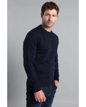 Dark Navy Cable Knit Crew Neck Jumper