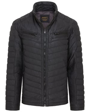 Mens Black Quilted Puffer Leather Bomber Jacket - Torpoint