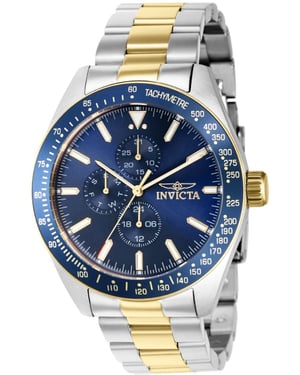 Invicta Aviator 39076 Heren Horloge - Waterdicht - Analoog - Quartz Uurwerk - Roestvrij Staal met blauwe Wijzerplaat -45mm