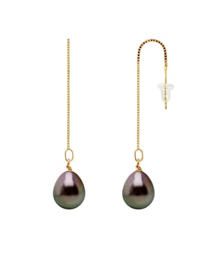 Dangle Earrings Chains Tahitian Parels 8-9mm Yellow Gold