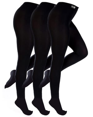 3 Pair Multipack Ladies Thermal Tights | THMO | Black Winter Fleece Lined Tights for Women - Black
