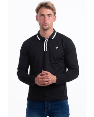 D-Rock Mens Long Sleeve Polo Shirt with Dual-Stripe Collar