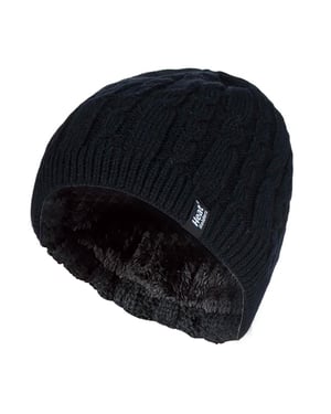 Womens Ribbed Cable Knit Fleece Lined Thermal Knitted Beanie Hat