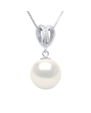 Hanger Dubbele Knoop Wit Goud - Diamanten 0,03 Cts - Echte Gecultiveerde Zoetwaterparel Ronde 10-11 mm