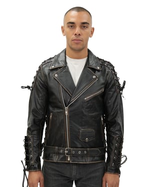 Mens Embossed Brando Leather Biker Jacket-Chicago