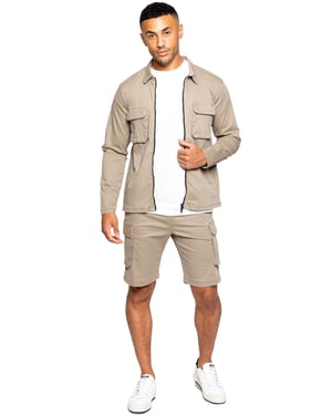 Enzo | Heren Cargo Trainingspak Met Korte Broek Set - Beige