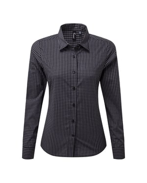 Premier Womens/Ladies Maxton Check Long Sleeve Shirt (Steel/Black)