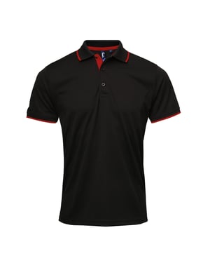Premier Herencontrast Coolchecker Polo Shirt (Zwart/Rood)