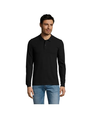 SOLS Heren Perfect Effen Piqué Poloshirt met Lange Mouwen (Zwart)