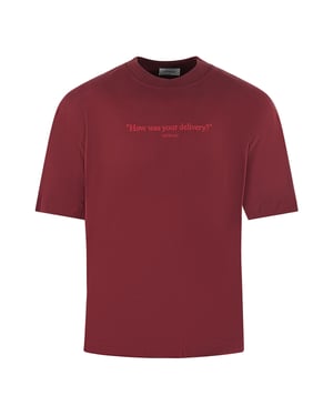 Off-White Skate Fit How Was Your Delivery Logo Dark Red T-Shirt