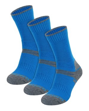 3 Pair Multipack Kids Merino Wool Hiking Socks | Lightweight Anti Blister Socks for Boys & Girls - Blue