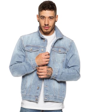 Enzo Men's Enzo Denim Designer Jacket - Light Blue