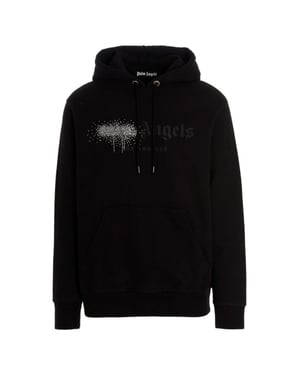 Palm Angels Rhinestone Logo Print Hoodie in Black
