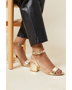 Dorothy Perkins Womens Heeled Sandals Silver Mid Block Heel Open Toe Casual
