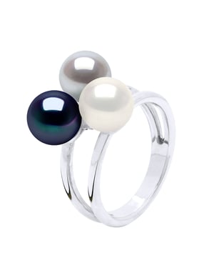 Ring Trilogie Bulk - 3 Echte Cultured Zoetwater Parel Ronde 7-8 mm