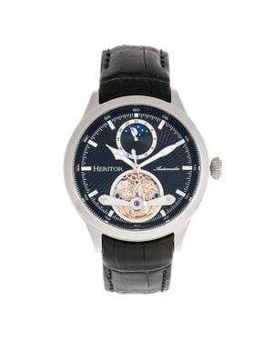 Heritor automatisch Gregory semi-skelet lederen band horloge