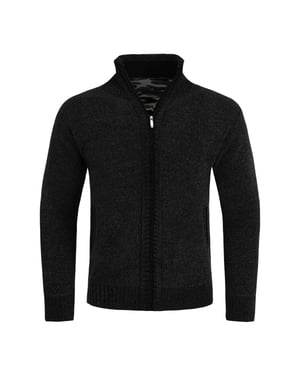 Herrkofta med dragkedja och ståkrage, fodrad tjock stickad pullover Svart