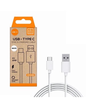 GVC USB to Type C Cable, For Phone, Pad & PC Charging & Syncing, 3M - White
