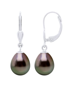 Oorbellen van 375 Wit Goud en Echte GeCultiveerde Tahiti Parel Paar 9-10 mm