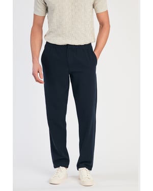 Navy Linen Blend Classic Fit Trousers