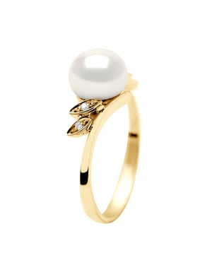 Zoetwater Parel Ring 7-8 mm en 0020 Cts Diamond Jewellery Yellow Gold