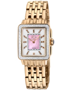 GV2 Womens Padova Gemstone Pink Mother of Pearl Dial Swiss Quartz Stainless Steel Watch
