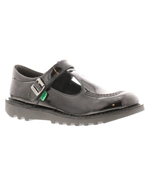 Kickers Girls School Shoes Kick T Bar Leather Hook and loop black