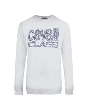 Cavalli Class Bold Floral Design White Sweatshirt
