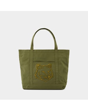 Stor shoppingväska med rävhuvud - Maison Kitsune - Bomull - Grön