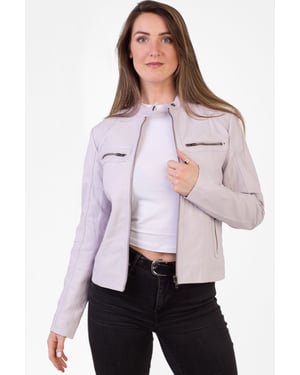 Pelle D’annata Ladies Real Leather Biker Jacket in Lavender