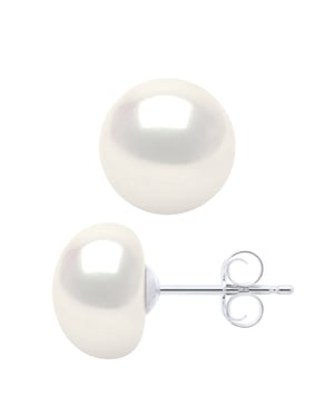 Oorbellen Wit Goud - Echte Gecultiveerde Zoetwaterparels Knop 9-10 mm