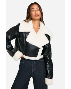 Tall Faux Fur Lined Cropped Leather Jacket