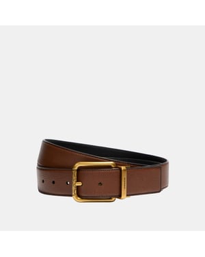 38MM Sig C Branded Square Roller Belt in Pebbled Leather