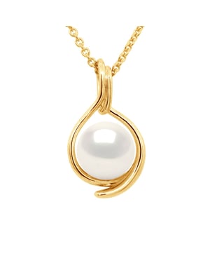 Pendant Both SIDES Yellow Gold - Real Cultured Freshwater Pearl Round 8-9 mm