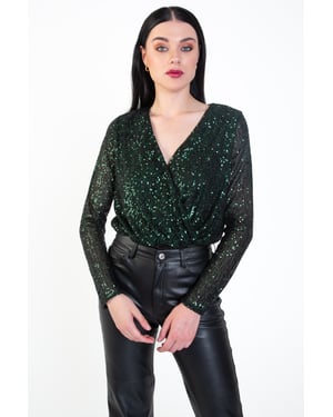 Sequin Wrap Långärmad Bodysuit