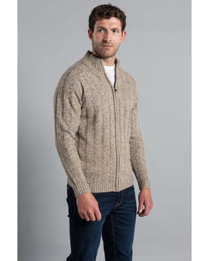 Ecru Zip-Through Funnel Neck Ribbed Cardigan