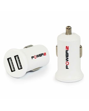 Powerz 2.4Amp Dual USB Port Car Charger - White