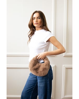 Faux Fur Soft Grab Bag in Brown