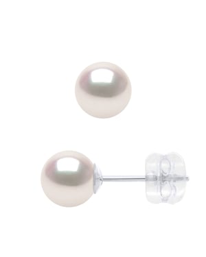 Earrings in White Gold 750 and Real Cultured Pearls Akoya Japanese Certified Round 6-7 mm