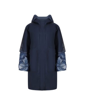 Parajumpers Joy Marinblå Oversize Lång dunjacka med huva