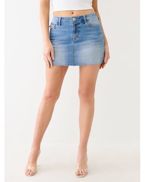 Sadie Single Needle Flap Mini Skirt in Medium Golden Wash