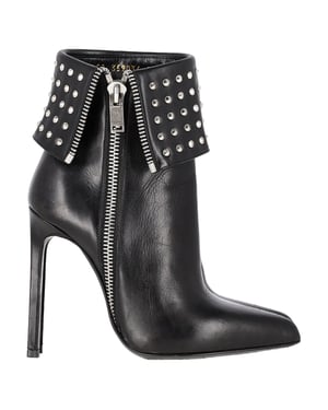Saint Laurent Paris Fold Over Studded Booties in Black Leather