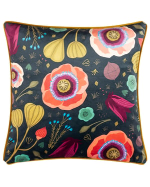 Kate Merritt Bright Blooms Piped Velvet Polyester Filled Cushion